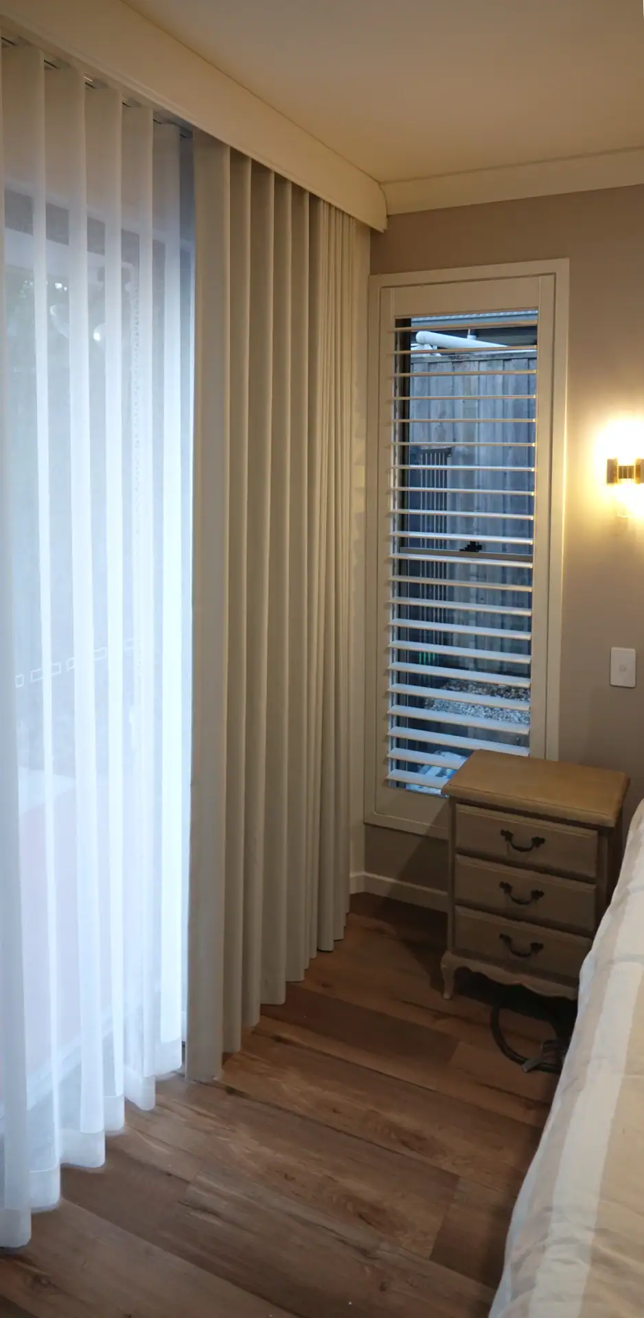 Beautiful S-Fold Memory Curtains combined with shutters